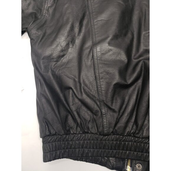 Boss Leather Black Leather Bomber Motorcycle Full Zip Button Up Jacket Size ? - Picture 16 of 16